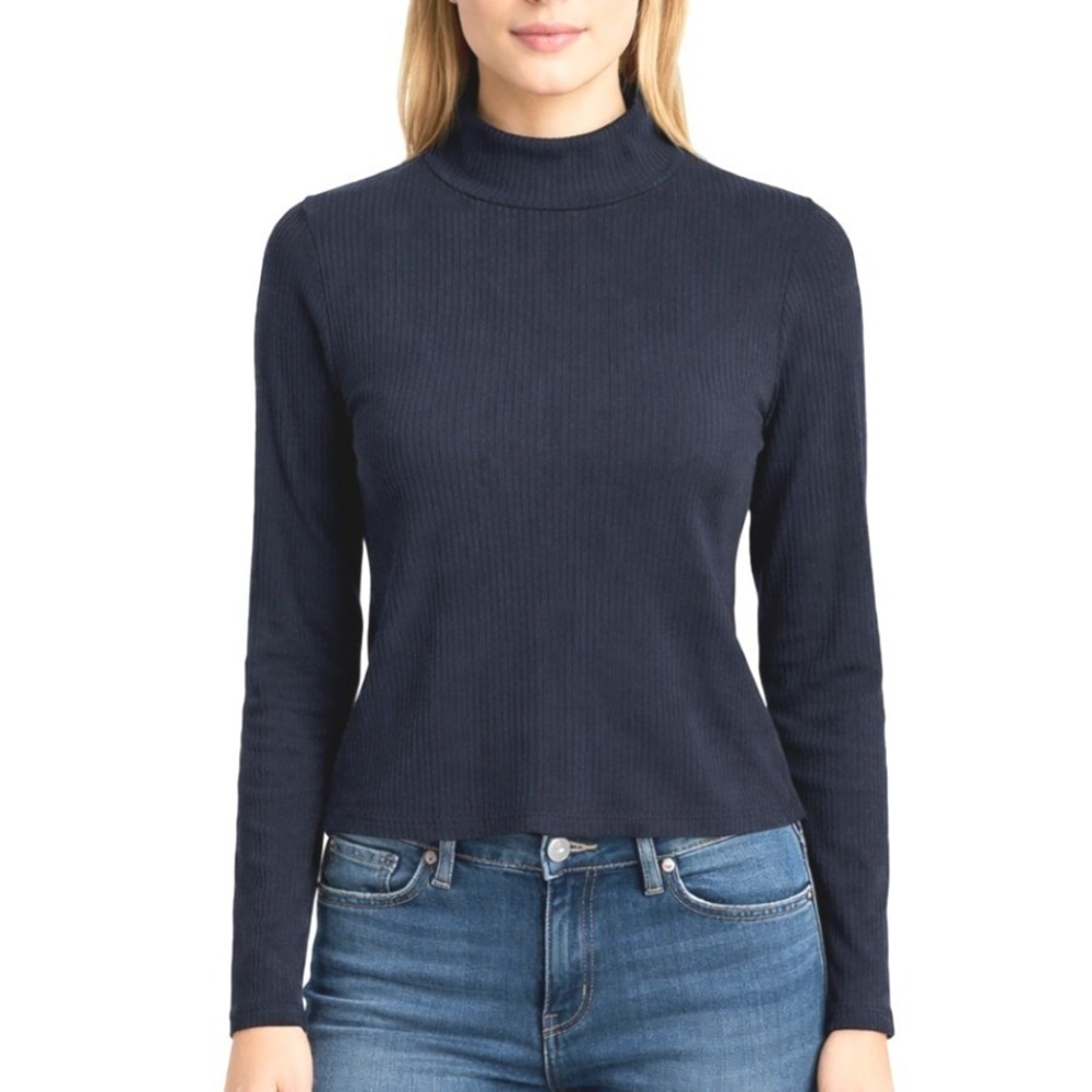 Maeve Anthropologie‎ Black Mock Neck Ribbed Long Sleeve Top Small OB1426872